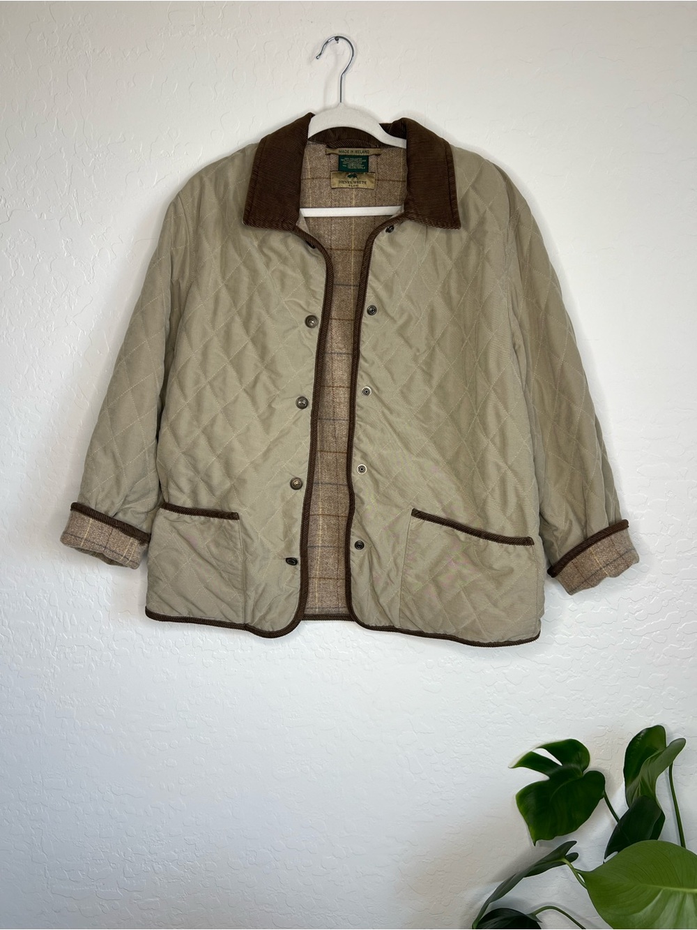 Quilted Tan Utility Jacket with Brown Trim